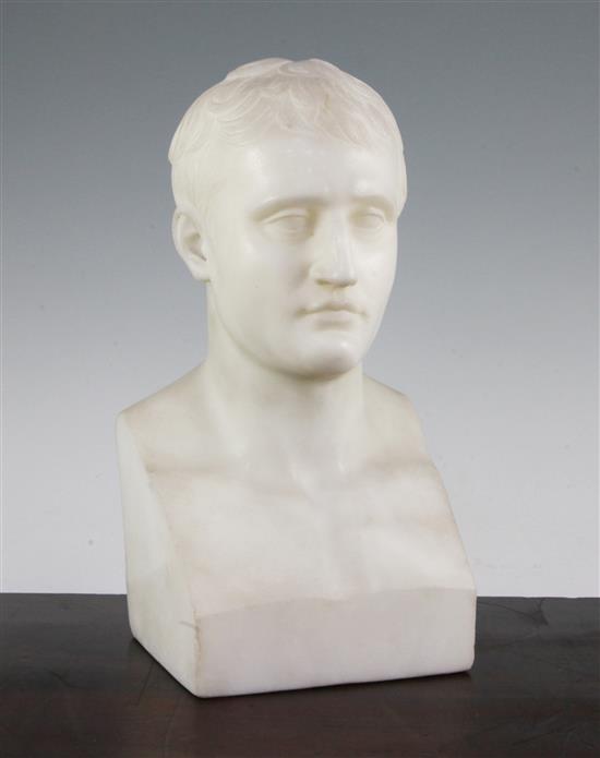 After Canova. A 19th century carved white marble bust of Napoleon Bonaparte, 11.5in.